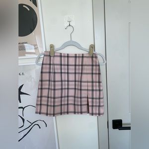 Light pink plaid mini skirt